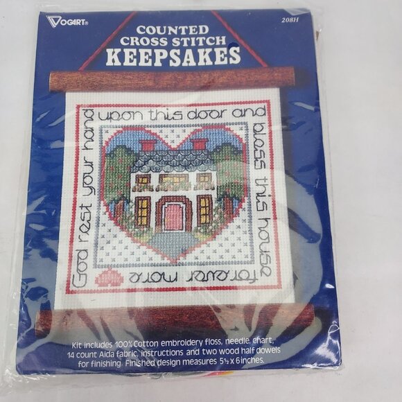 Vogart Cross Stitch Kits Cat Bless County Wood Wall Hanging 5" x 6" Counted NEW - Picture 4 of 5